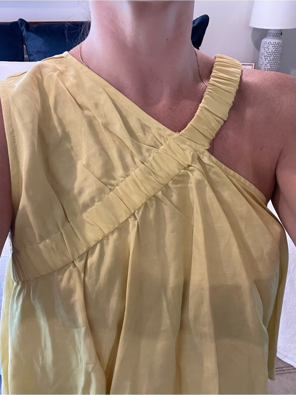 Yellow One-Shoulder Ruffled Women's Top - Picture 2 of 4